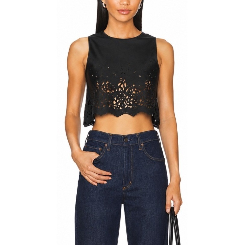 De Lacy Womens Kelia Crop Tank Laser Cut Scalloped Hem Black M REVOLVE Going Out